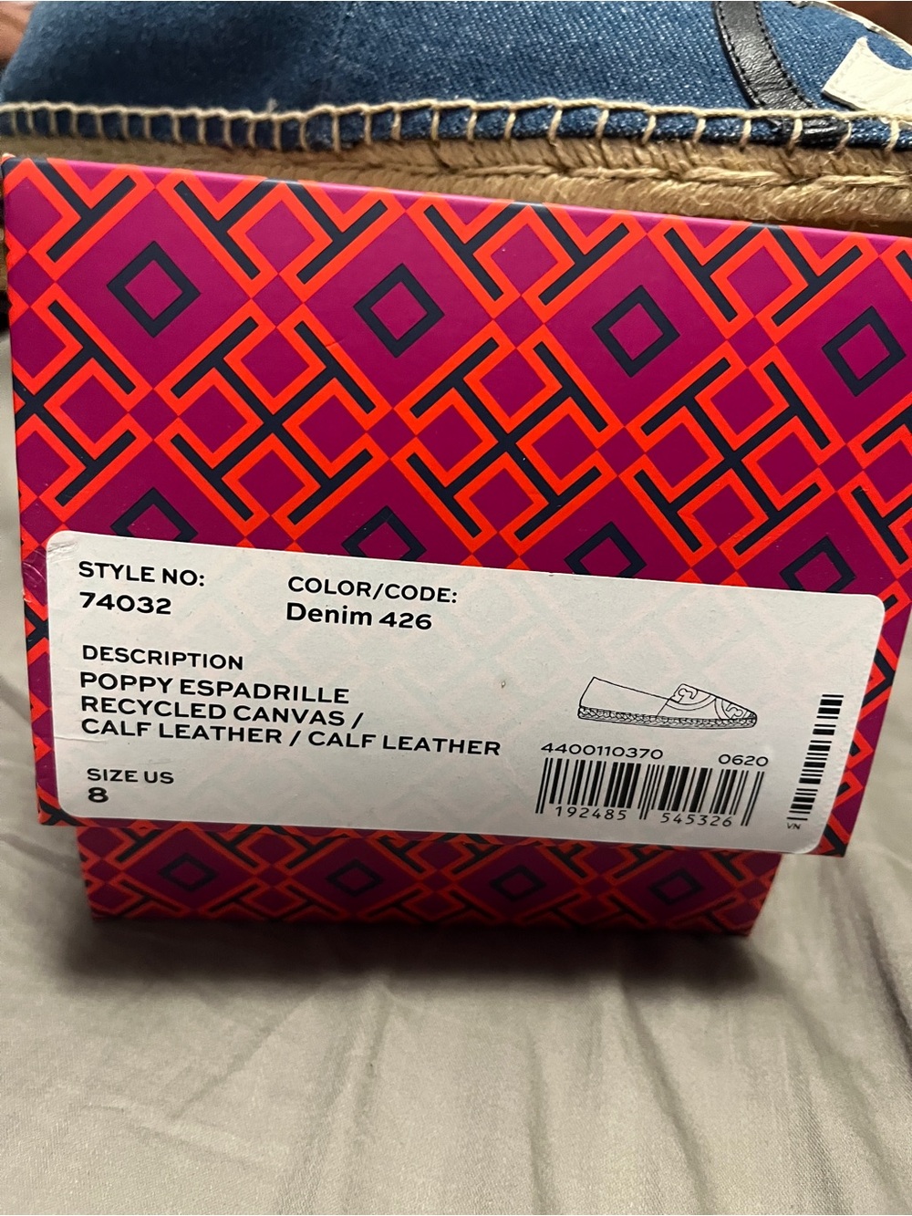 Tory Burch Poppy Espadrille Denim Calf Leather Women’s Shoe - Size 8